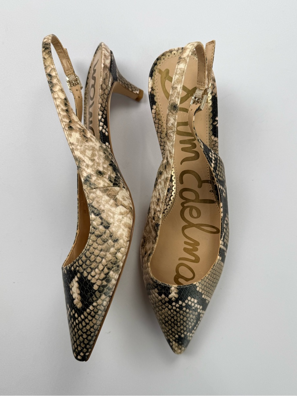 Sam Edelman Snakeskin Slingback Kitten Heel Pointed Toe Pumps Women’s Size 9